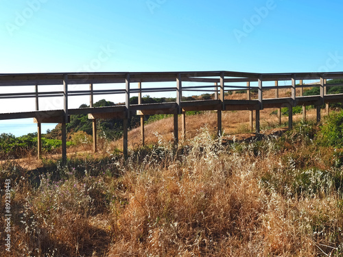 Beautiful nature on the ponta da Piedade hike starting at beach praia de dona ana in Lagos on new wooden boardwalks photo