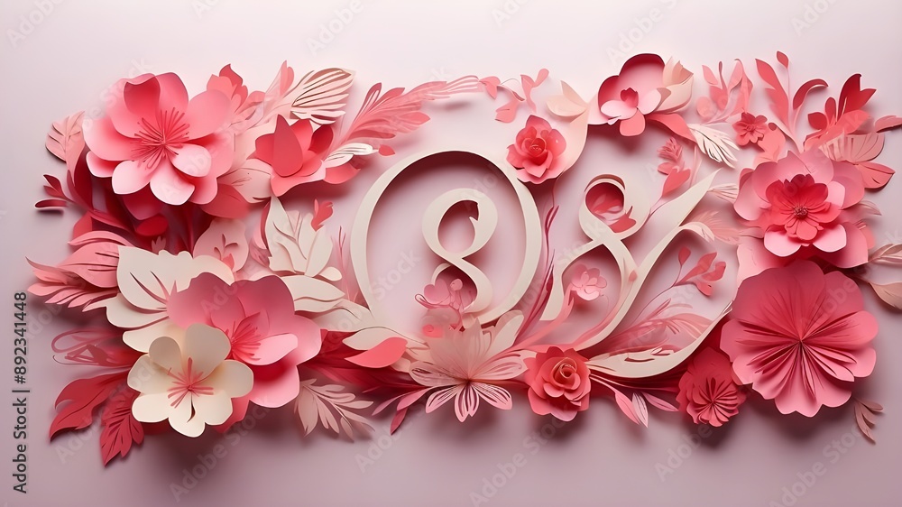The eighth in a design of pink flowers. To celebrate International Woman's Day, a premium paper cut banner with flowers and copy space is available. The eighth in a design of pink flowers. To celebrate International Woman's Day, a premium paper cut banner with flowers and copy space is available.