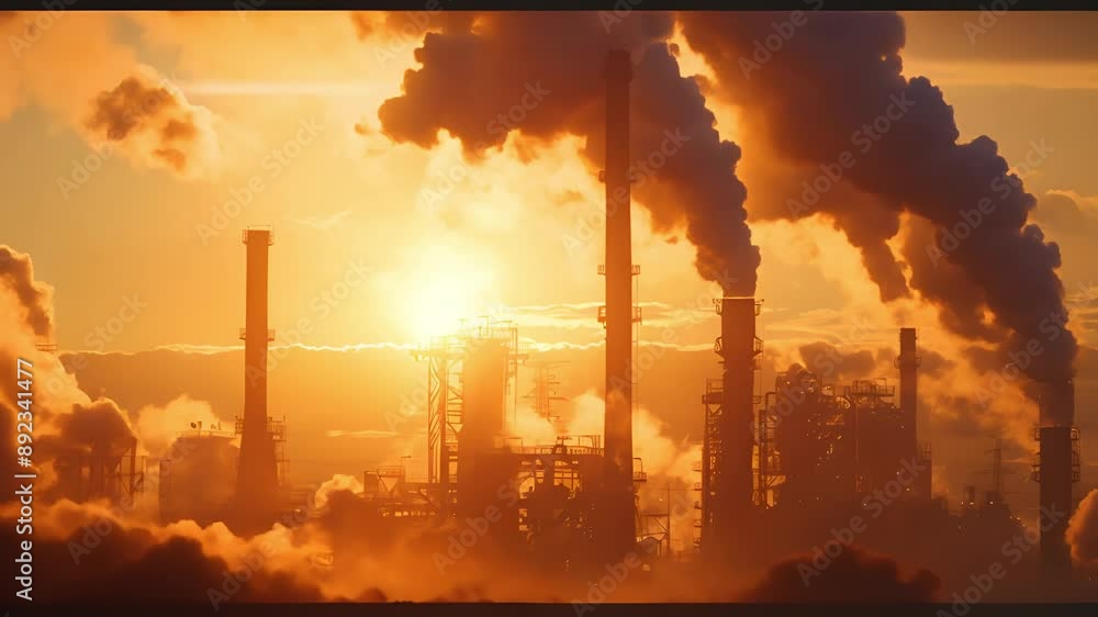 Industrial Sunset with Smoke Stacks Industrial Sunset with Smoke Stacks