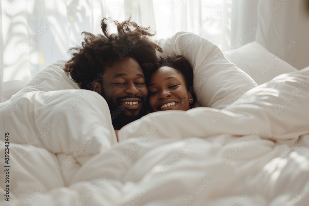 man and woman are sleeping in bed together. The man is smiling and the woman is smiling as well. Scene is happy and relaxed man and woman are sleeping in bed together. The man is smiling and the woman is smiling as well. Scene is happy and relaxed