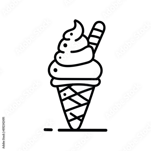  Hand-drawn cone ice-cream icon with white background, vector illustration stock image.