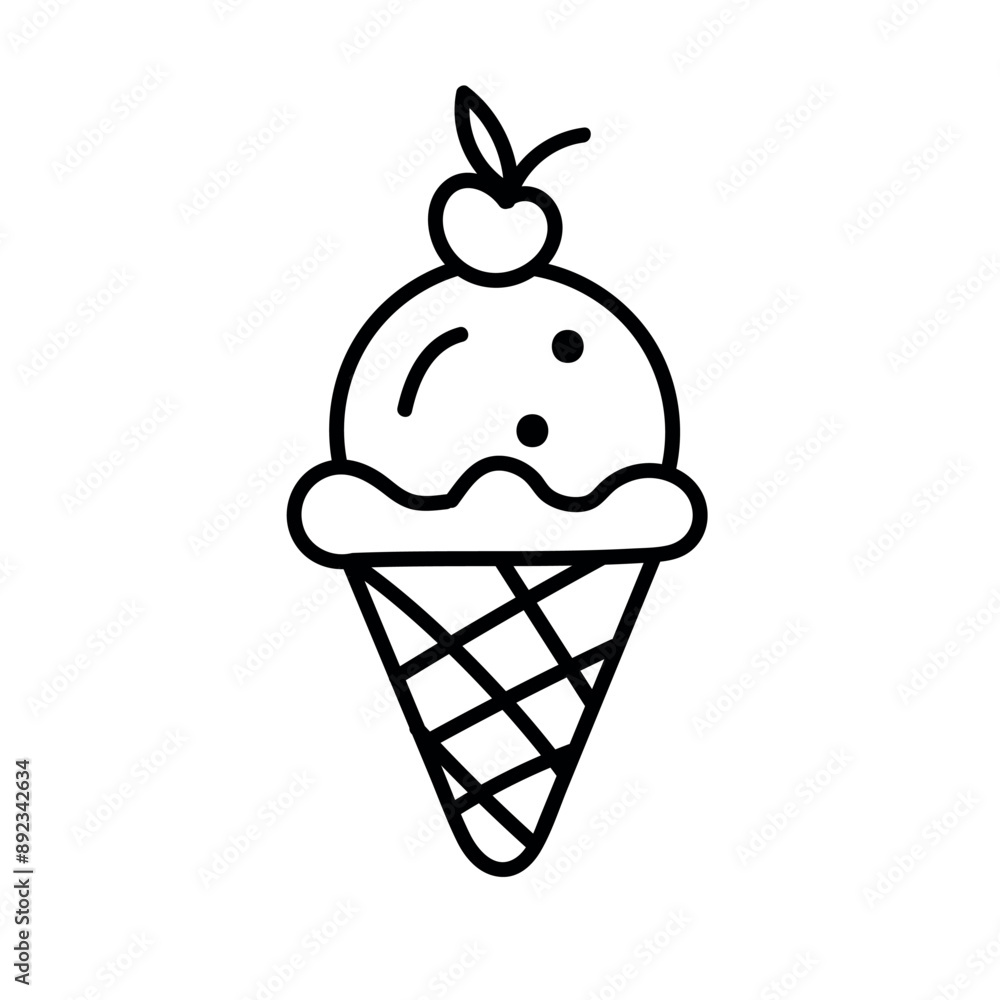Hand-drawn cone ice-cream icon with white background, vector illustration stock image. Hand-drawn cone ice-cream icon with white background, vector illustration stock image.