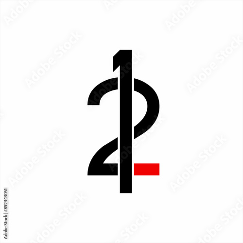 Simple number 12 or 21 logo design with minus sign.