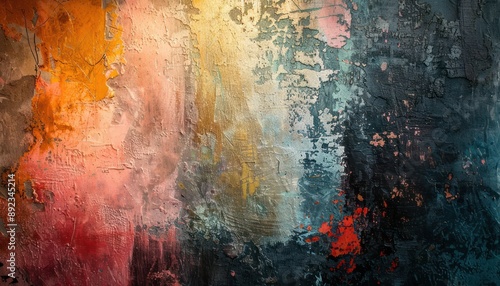 A Textured Canvas With Vibrant Hues and Flaking Paint