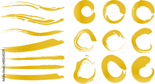 筆ペンの円のイラスト・ライン素材　線　丸　ベクター　筆文字　Vector illustration set of handwritten brushstrokes dirty circles and line.
