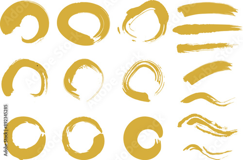 筆ペンの円のイラスト・ライン素材　線　丸　ベクター　筆文字　Vector illustration set of handwritten brushstrokes dirty circles and line.