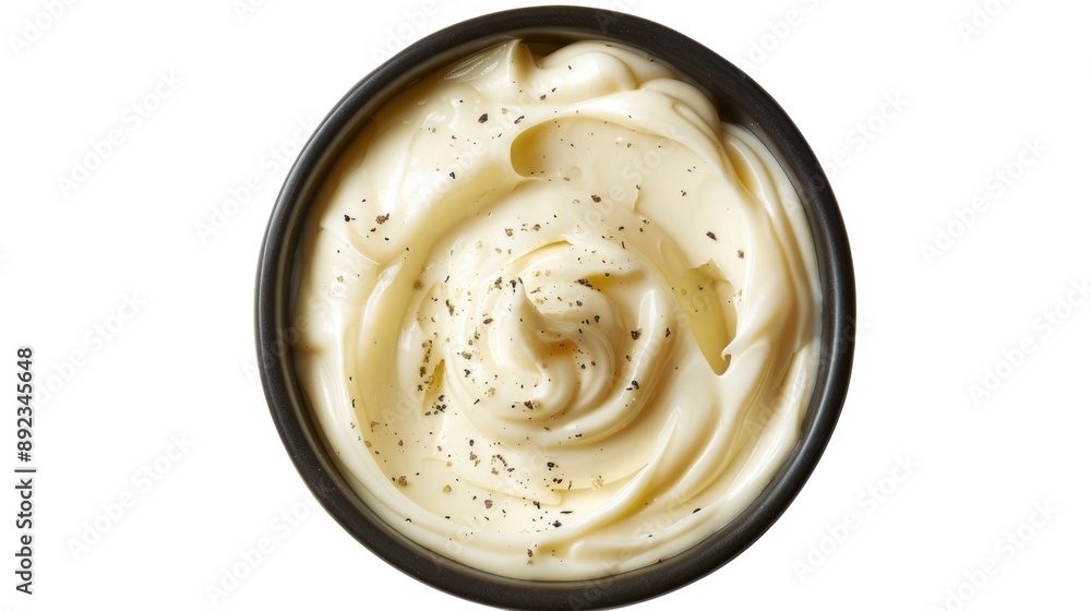 A bowl filled with creamy mayonnaise sitting on a clean white surface A bowl filled with creamy mayonnaise sitting on a clean white surface