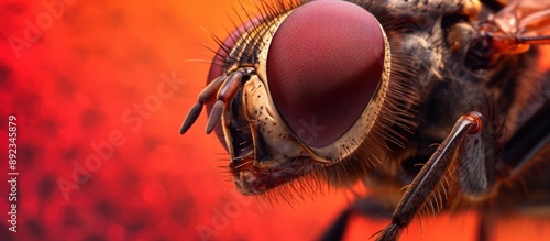 Macro Photography of a Fly with a Red Eye photo