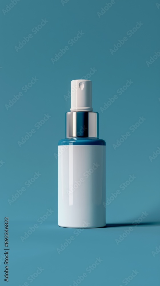 A bottle of perfume is sitting on a blue surface A bottle of perfume is sitting on a blue surface