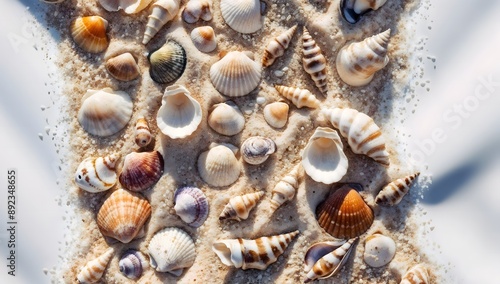 Seashells on Sandy Beach HighRes Stock Image for aquatic, nature, coastal, or vacation themes © AiGalaxy