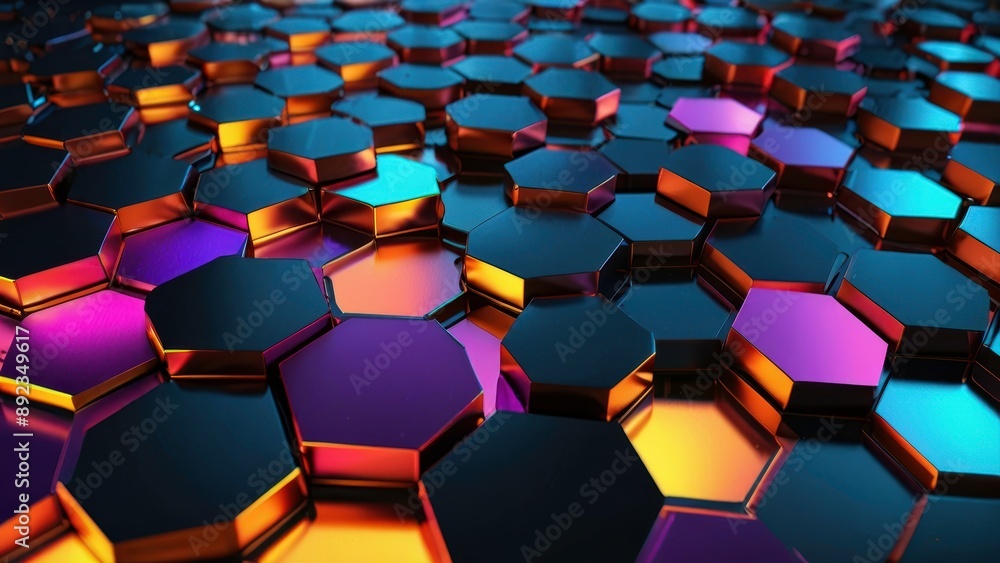 3D hexagon background, futuristic design, metallic textures, vibrant lighting, high-resolution, ultra-realistic detail, perfect for digital art and presentations 3D hexagon background, futuristic design, metallic textures, vibrant lighting, high-resolution, ultra-realistic detail, perfect for digital art and presentations