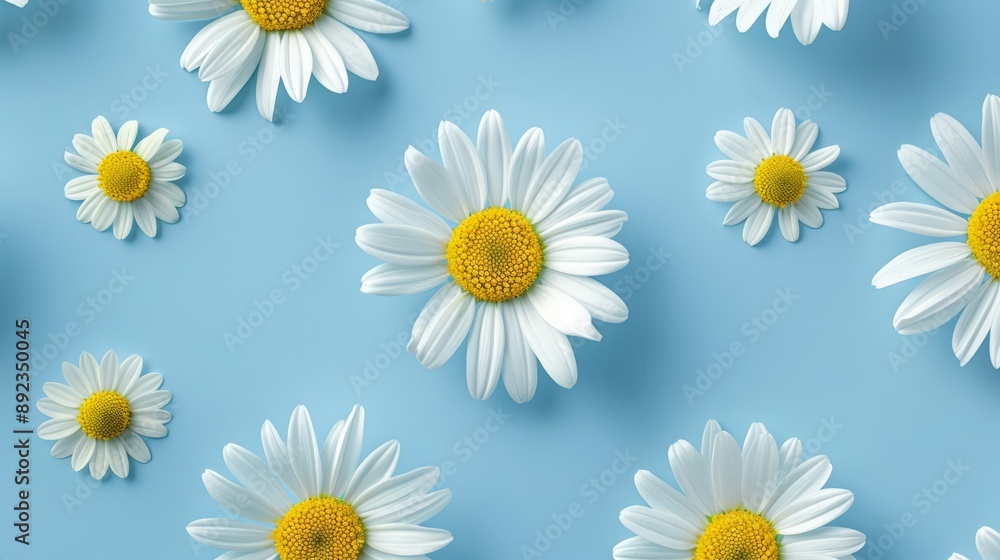 Set of Stickers Featuring Daisies on a Blue Background: Fresh and Cheerful Designs on White Background Set of Stickers Featuring Daisies on a Blue Background: Fresh and Cheerful Designs on White Background