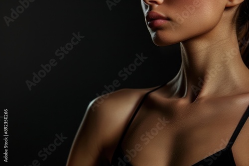 Woman with slim body posing on black background, closeup © Ольга Лукьяненко