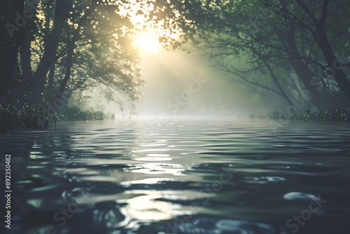 Wallpaper Mural A misty river flows through a lush forest, bathed in the golden light of sunrise. Torontodigital.ca