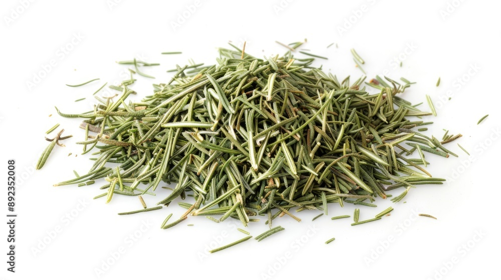Fresh rosemary branches arranged on a clean white surface Fresh rosemary branches arranged on a clean white surface