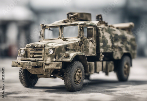 military truck with camouflage isolated white background 
 photo