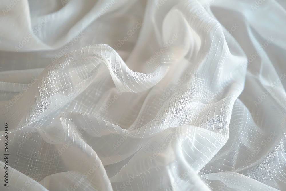 White sheer fabric with soft folds and texture. White sheer fabric with soft folds and texture.