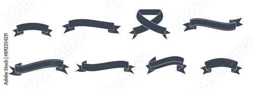 Black ribbons different shapes on white background, hope solidarity awareness unity photo