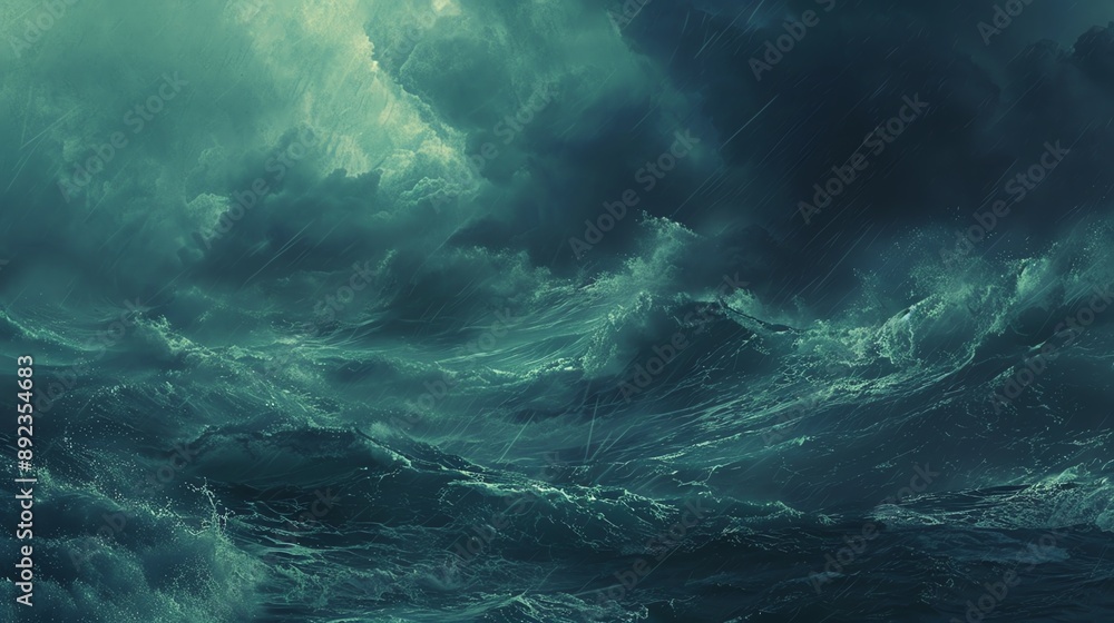 Abstract dark green cloudscape with dramatic lighting and swirling patterns. Abstract dark green cloudscape with dramatic lighting and swirling patterns.