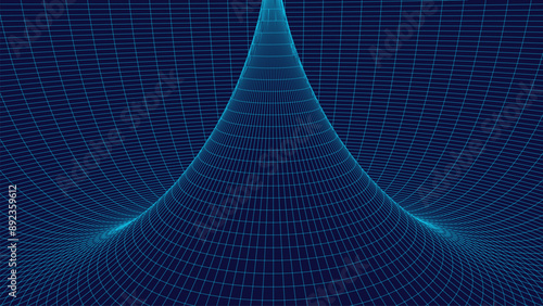 Frame torus with connected lines and dots. 3D texture of a wormhole portal with a mesh structure. Polygonal mesh element. Grid vector illustration.