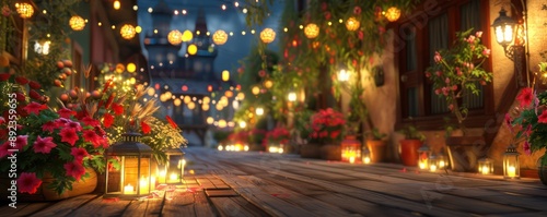 Wallpaper Mural Enchanting Evening Street Scene with Festive Lights and Decorations, Perfect for Holiday Greetings or Celebration Backgrounds Torontodigital.ca