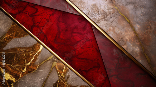 A red and gold design with a gold border. Red marble background with gold veining.