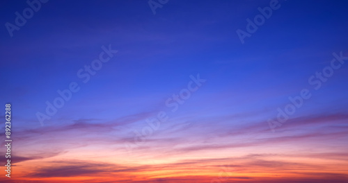 Colorful twilight sky background with streak clouds on beautiful dusk sky after sundown