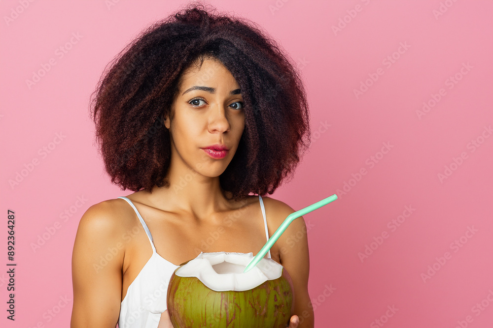 Woman resting on coconut after drinking a coconut. cocktail beach water concept. a girl drinks milk from a coconut. a girl is drinking milk and drinking lifestyle coconuts. Woman resting on coconut after drinking a coconut. cocktail beach water concept. a girl drinks milk from a coconut. a girl is drinking milk and drinking lifestyle coconuts.