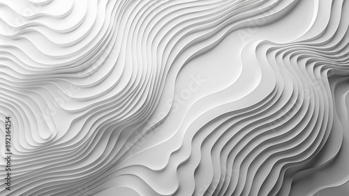 Abstract White Topography Contour Lines Background Minimalistic Modern Wallpaper Futuristic 3D Illustration Render Modern Graphic Design Element Blank Empty Copy Space - Generative AI