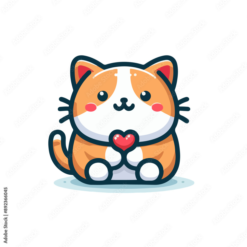 Fototapeta premium flat vector logo of a cute cat, flat logo of a cute cat.