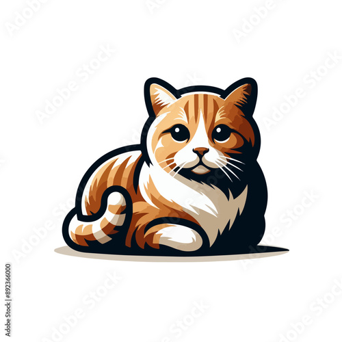 flat vector logo of a cute cat, flat logo of a cute cat.