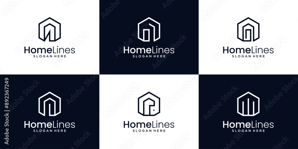 Obraz premium Minimalist A line art icon logo of a house logo design collection.