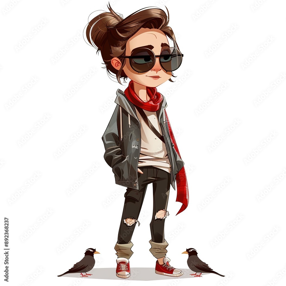 Quail Tomboy fashion cartoon isolated whitebackground Quail Tomboy fashion cartoon isolated whitebackground