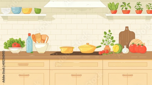 Vector illustration of a cooking scene with ample copy space