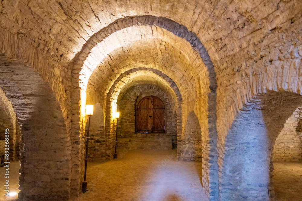 Fototapeta premium Codalet, France. 05-04-2024. Vaulted basement of the Saint Michel de Cuxa abbey in Codalet in France.