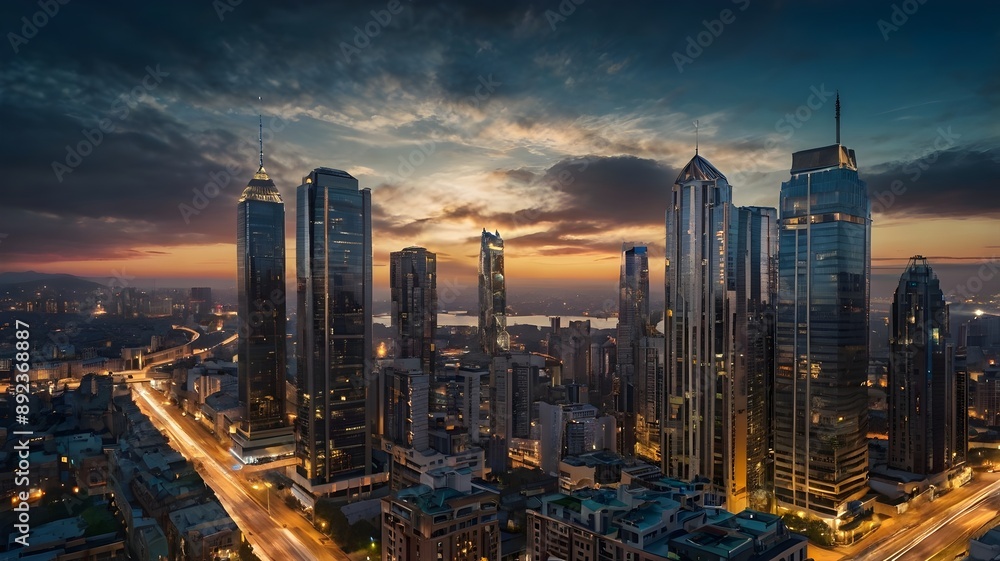 Fototapeta premium Digital images with the theme of cities in the sky