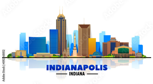 Indianapolis Indiana skyline in the white background. Flat vector illustration. Business travel and tourism concept with modern buildings. Image for banner or website.
