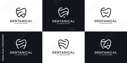 Abstract dental clinic tooth logo design collection.