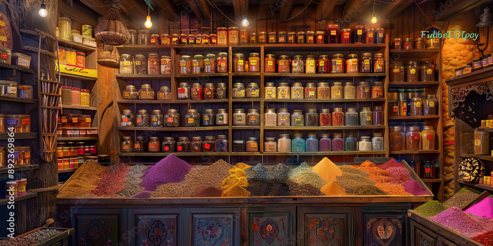 Fragrant Spice Shop: A small storefront, dedicated to selling an array of exotic African spices, herbs, and teas. Fragrant Spice Shop: A small storefront, dedicated to selling an array of exotic African spices, herbs, and teas.