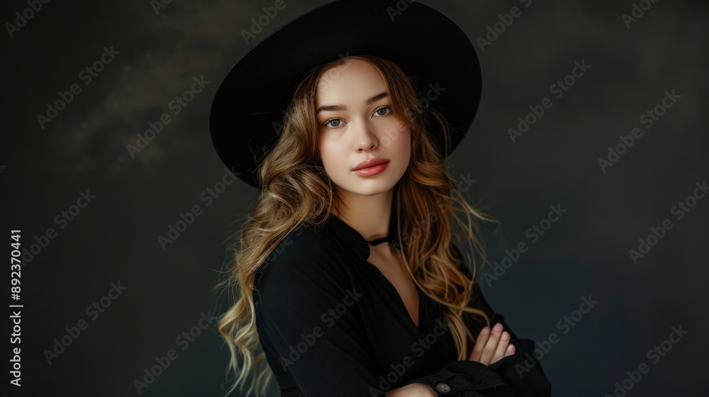 Stylish Woman in Black Hat Stylish Woman in Black Hat