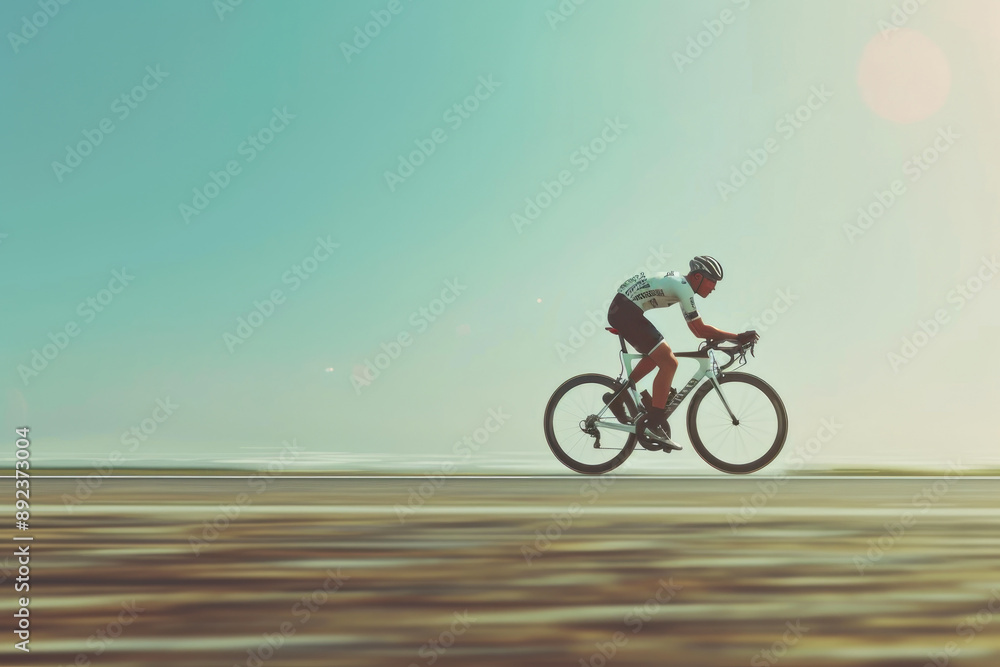 Fototapeta premium Fast-Moving Cyclist Side View with Crisp Background