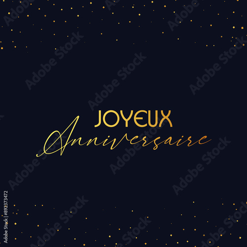 carte ou bandeau pour souhaiter un joyeux anniversaire en or sur un fond noir avec des paillettes de couleur or photo