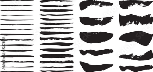 手書きの筆のライン素材　筆文字　ベクター　線　黒　Set of grungy vector black brushes.ink brush strokes. brush collection isolated.