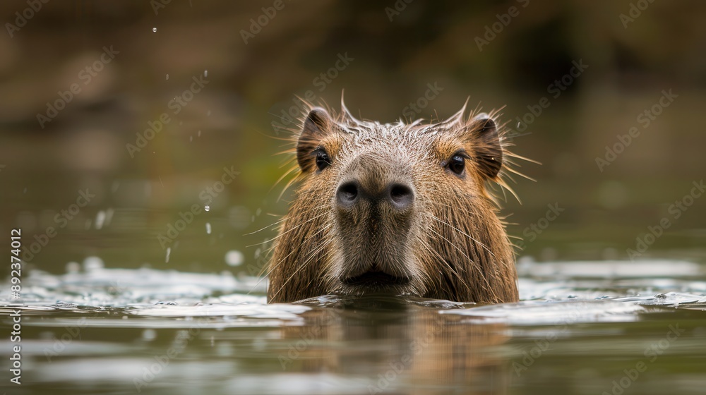 A realistic photo of a capybara bathing in the water. A realistic photo of a capybara bathing in the water.