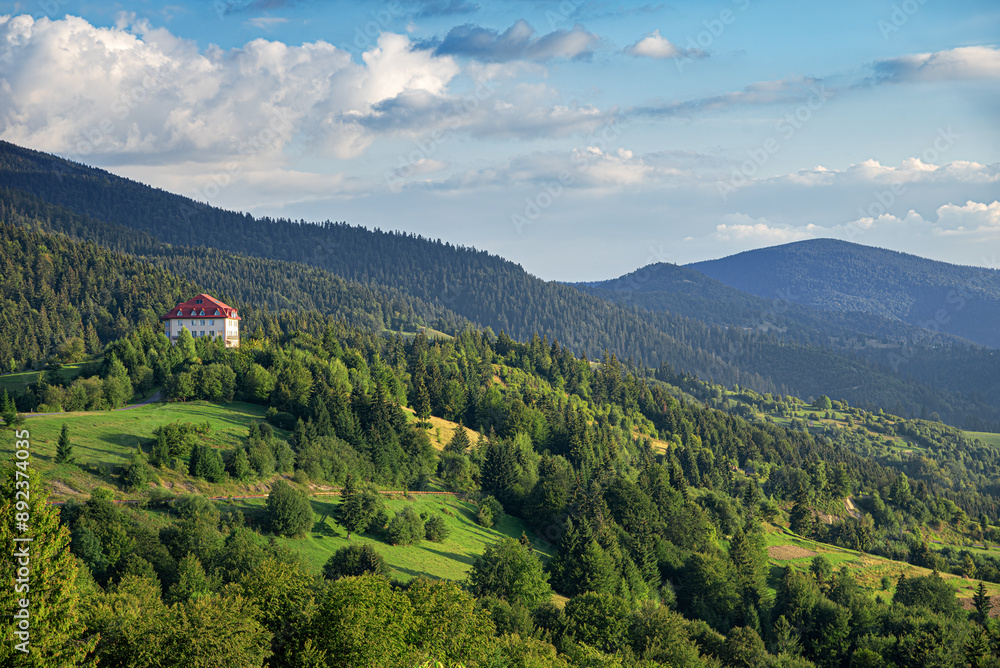 Obraz premium Picturesque Carpathian mountains in summer. Drone photo.