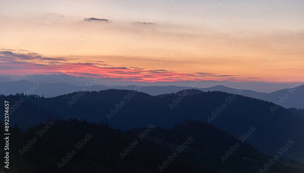 Fototapeta premium Mountain landscape at dusk. Mountains at sunset.