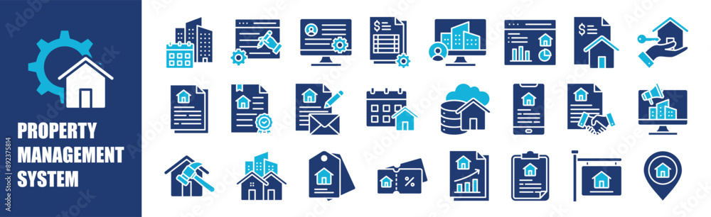 Property Management System icon collection set. Containing design,property, management, system, business, technology,and more. Solid vector icons collection. Property Management System icon collection set. Containing design,property, management, system, business, technology,and more. Solid vector icons collection.