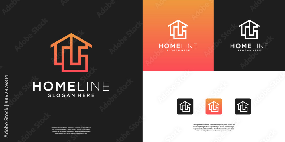 Fototapeta premium Abstract Building House Shape Architecture Interior Construction Real Estate Business Logo Design