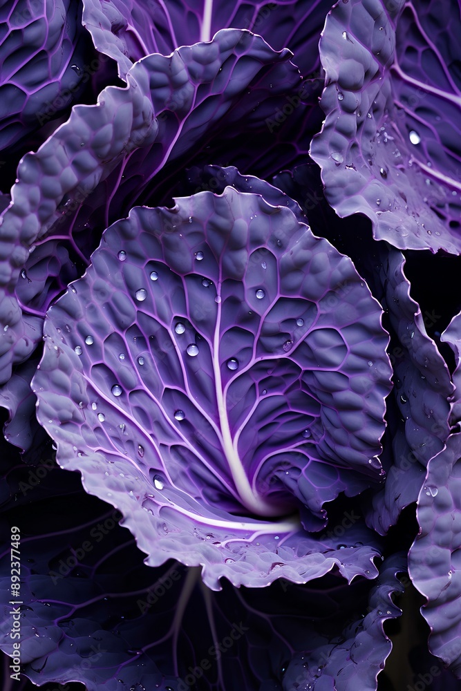 Obraz premium Head of blue purple cabbage close up, vertical creative banner as background. Vertical conceptual creative banner for social network, media