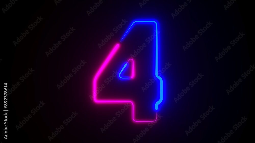 Neon number four on dark background. 3D illustration Neon number four on dark background. 3D illustration